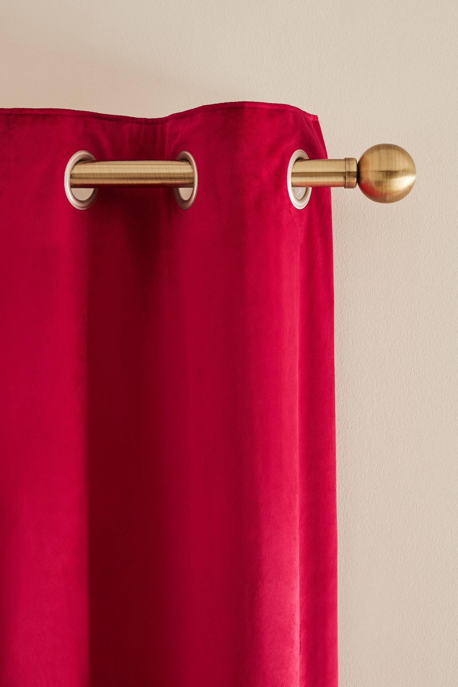 Red Matte Velvet Lined Eyelet Curtains - Image 5 of 6