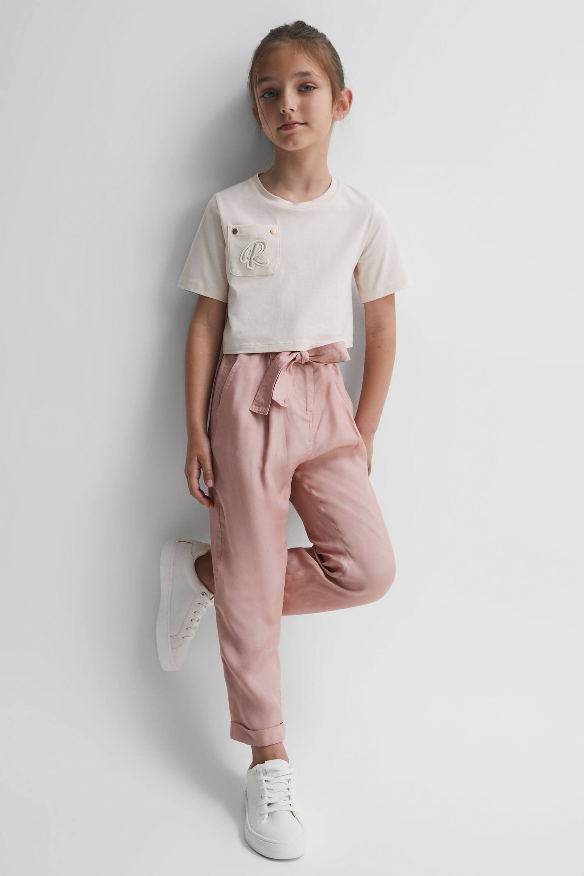 Reiss Pink Joanie Senior Paper Bag Cargo Trousers - Image 1 of 5