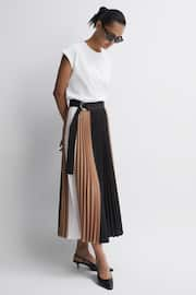 Reiss Black/Camel Ava Colourblock Pleated Midi Skirt - Image 1 of 5