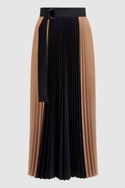 Reiss Black/Camel Ava Colourblock Pleated Midi Skirt - Image 2 of 5