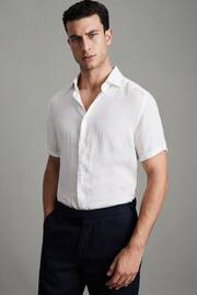 Reiss White Holiday Slim Fit Linen Button-Through Shirt - Image 1 of 6