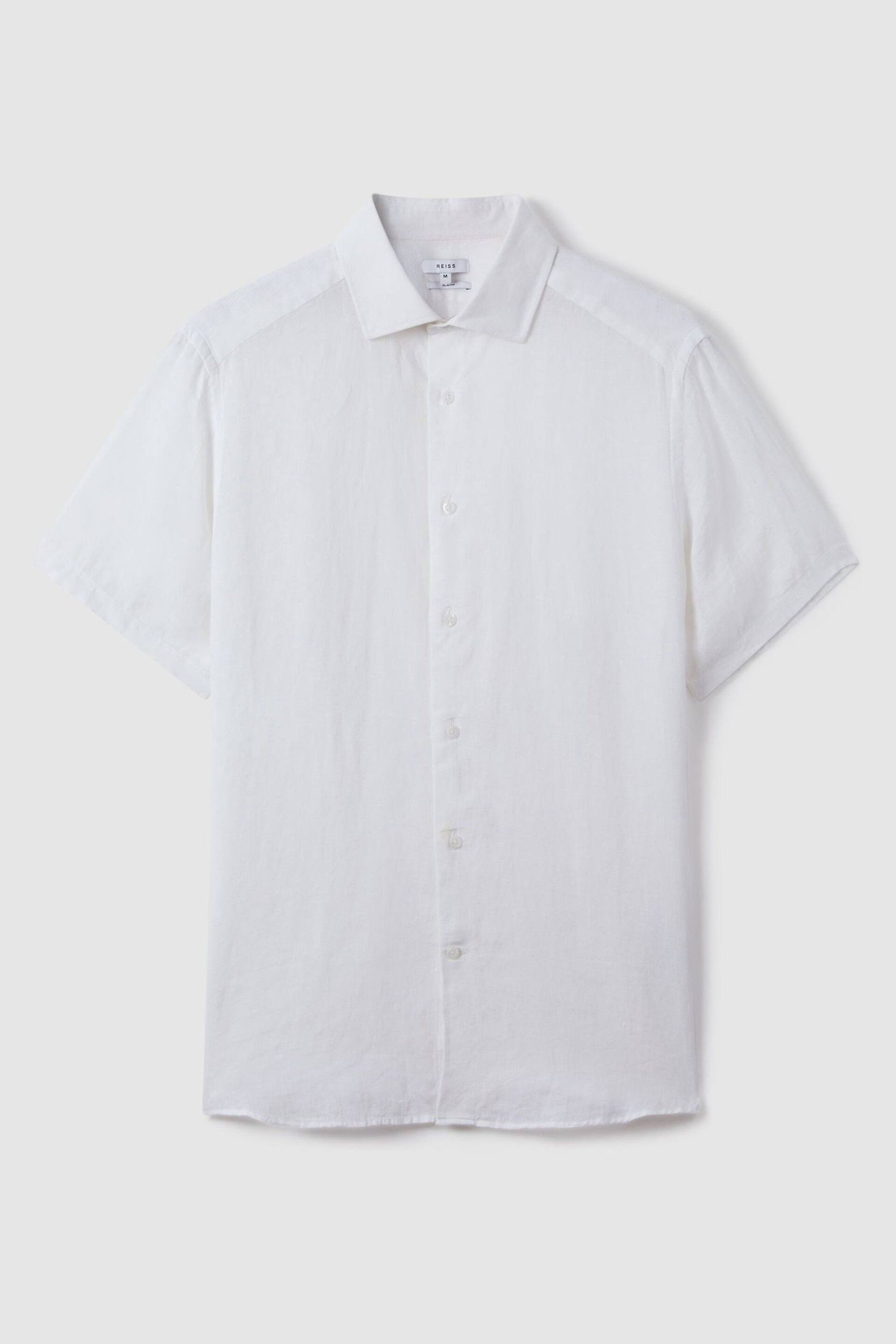Reiss White Holiday Slim Fit Linen Button-Through Shirt - Image 2 of 6