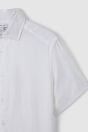 Reiss White Holiday Slim Fit Linen Button-Through Shirt - Image 5 of 6