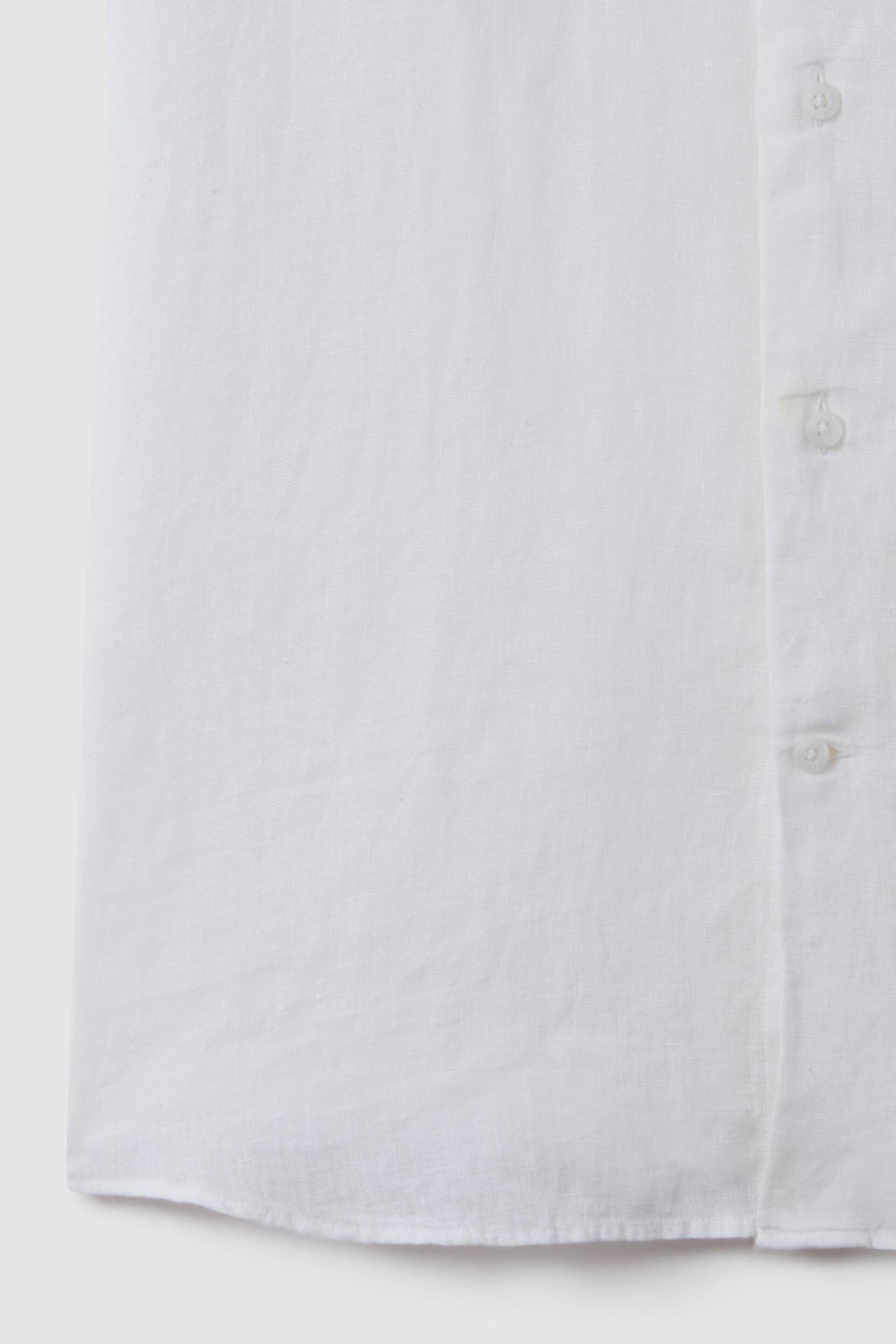 Reiss White Holiday Slim Fit Linen Button-Through Shirt - Image 6 of 6