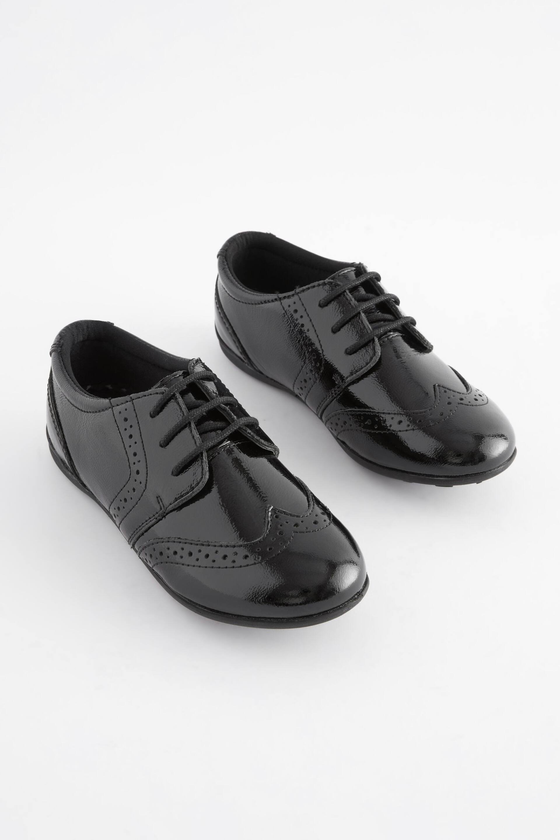 Black Patent Wide Fit (G) School Leather Lace-Up Brogues - Image 1 of 9