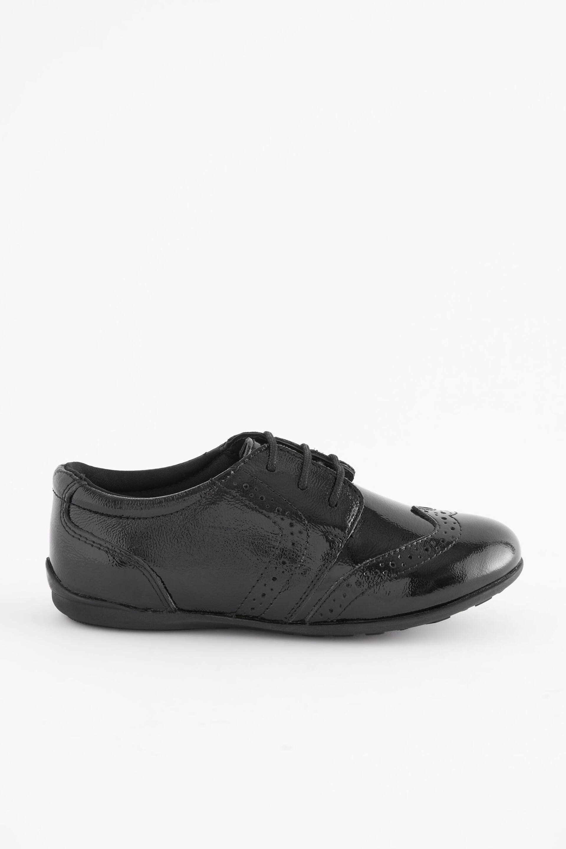 Black Patent Wide Fit (G) School Leather Lace-Up Brogues - Image 2 of 9