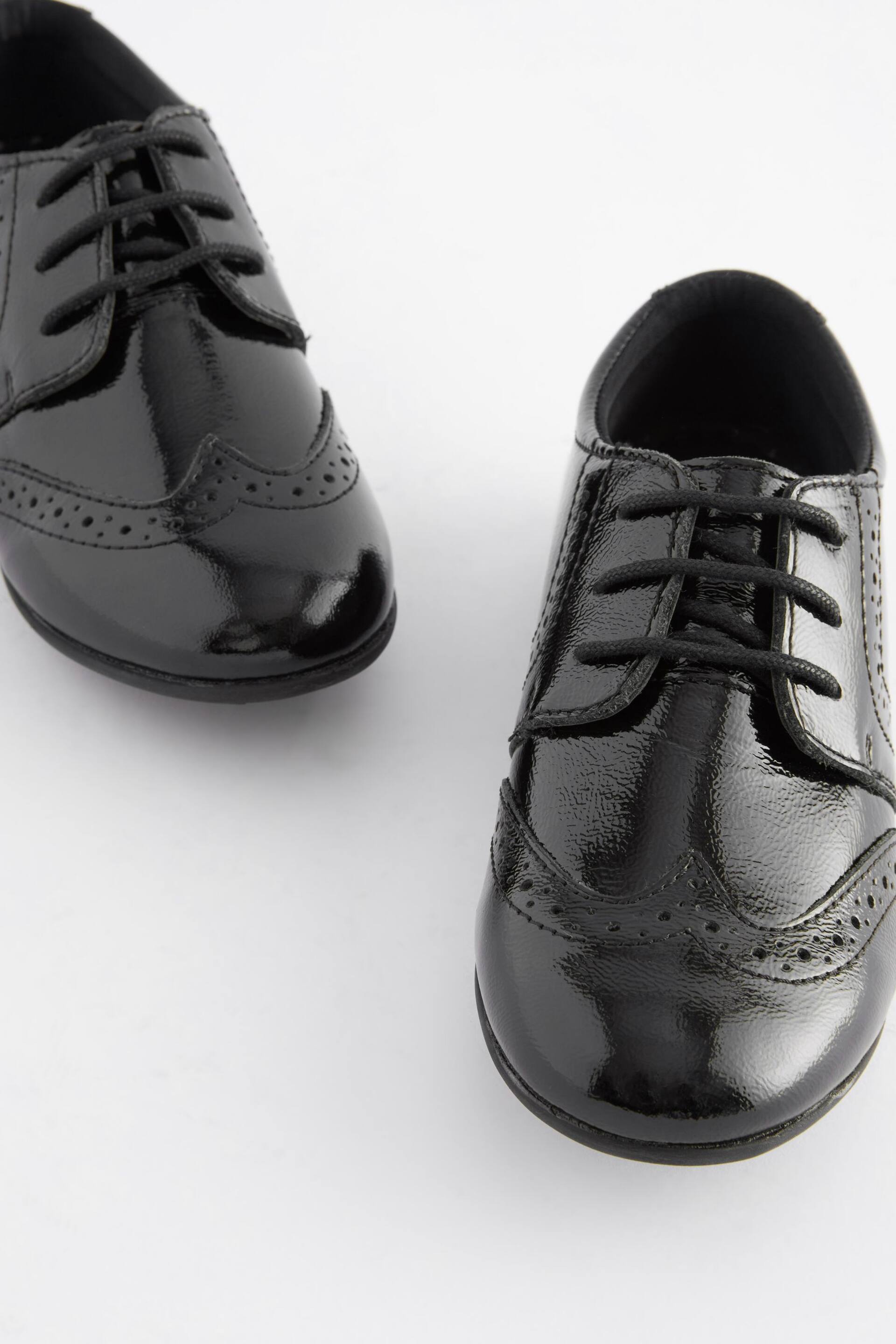 Black Patent Wide Fit (G) School Leather Lace-Up Brogues - Image 8 of 9