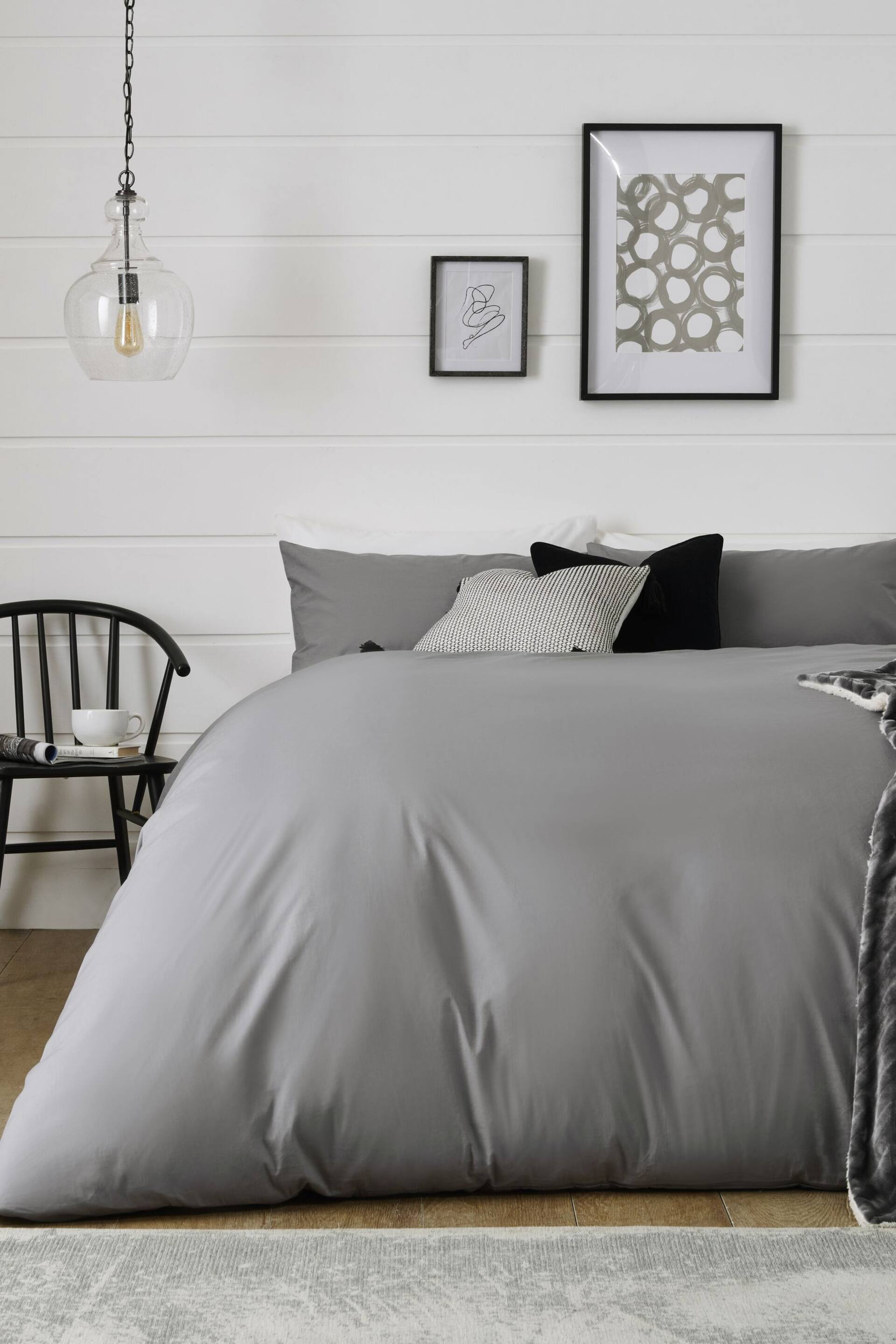 Grey Mid Cotton Rich Plain Duvet Cover and Pillowcase Set - Image 1 of 3