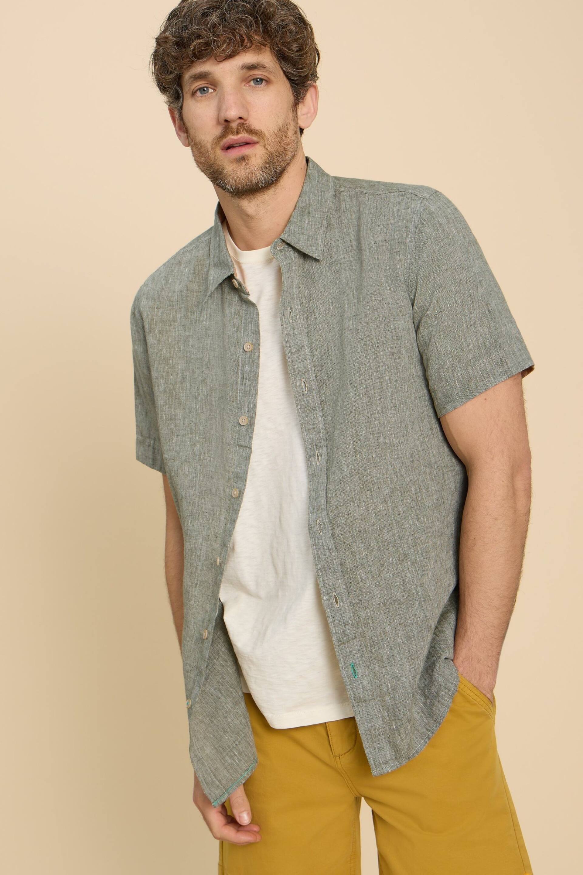 White Stuff Green Pembroke Short Sleeve Linen Shirt - Image 1 of 6