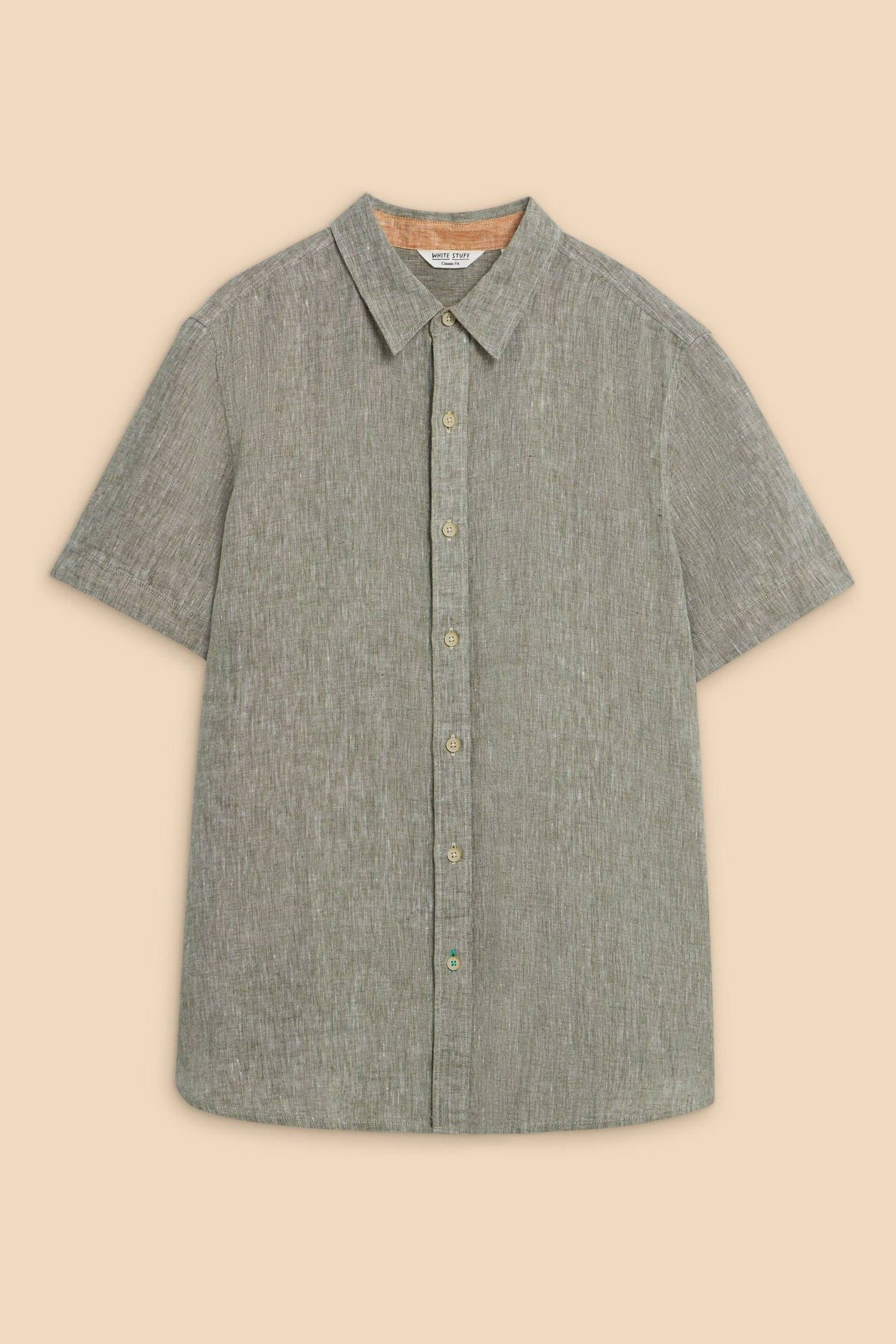 White Stuff Green Pembroke Short Sleeve Linen Shirt - Image 5 of 6