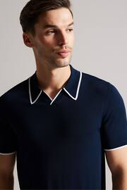 Ted Baker Blue Stortfo Short Sleeved Rayon Open Neck Polo Shirt - Image 4 of 6