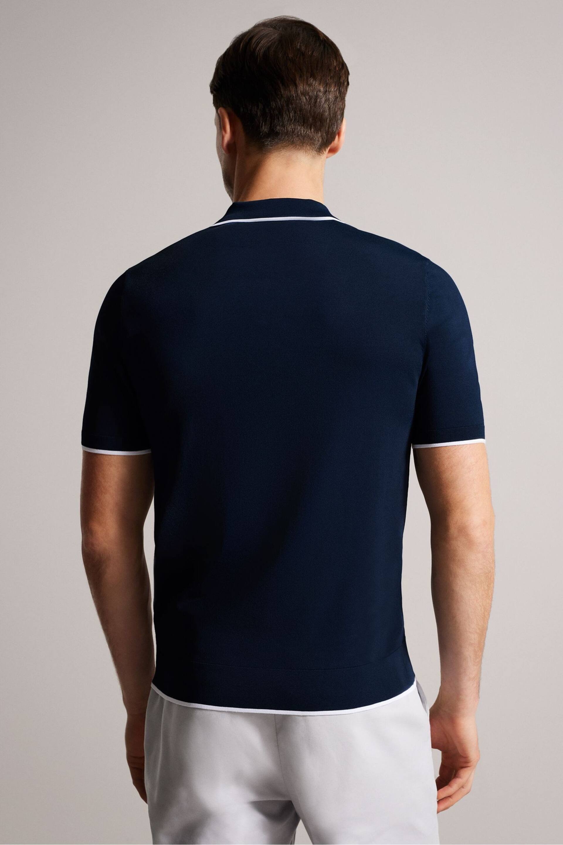 Ted Baker Blue Stortfo Short Sleeved Rayon Open Neck Polo Shirt - Image 5 of 6