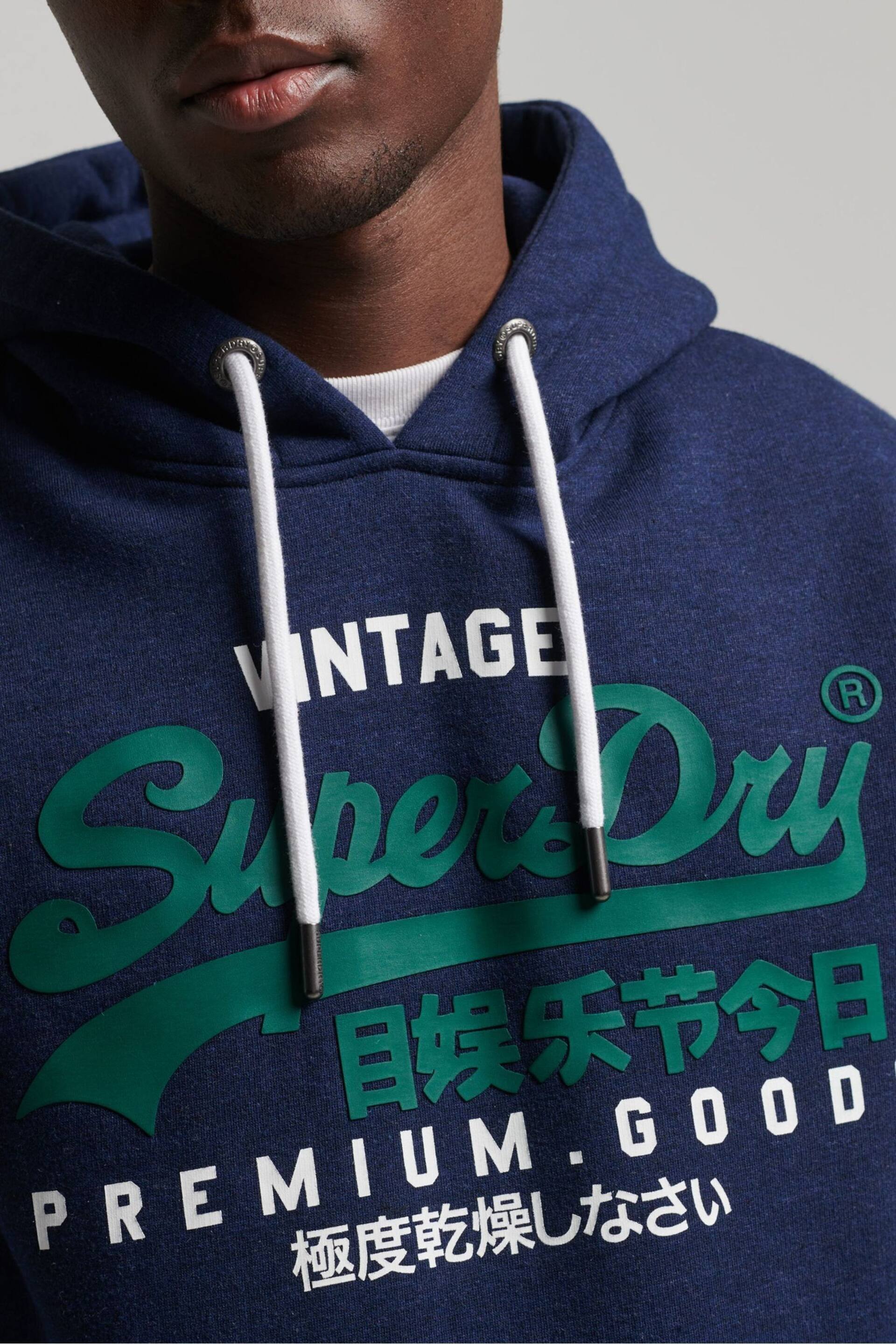 Superdry Blue Vintage Logo Hoodie - Image 3 of 5