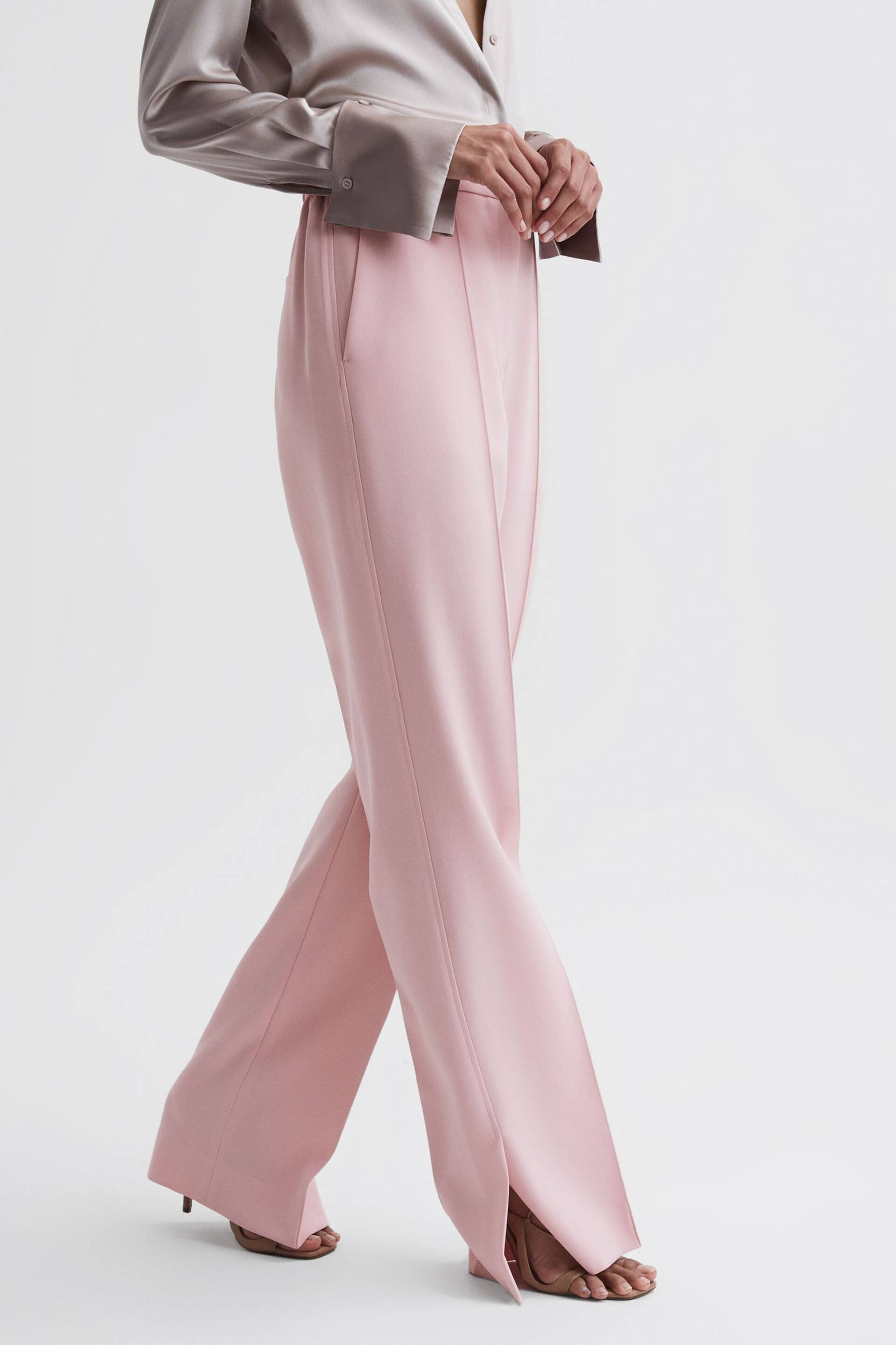 Reiss Pink Marina Petite Wide Leg Split Hem Trousers - Image 1 of 6