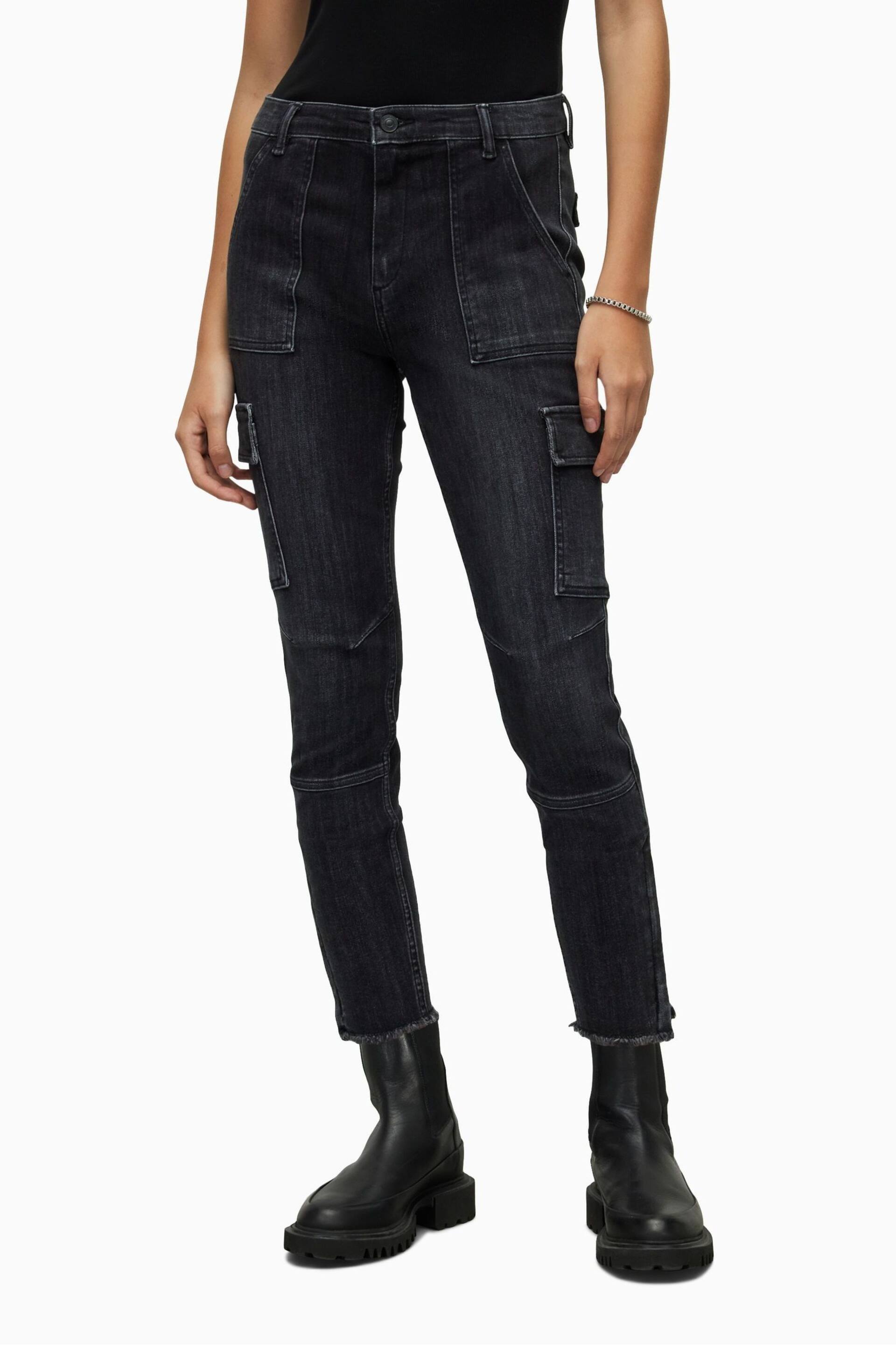 AllSaints Black Duran Skinny Cargo Jeans - Image 1 of 6