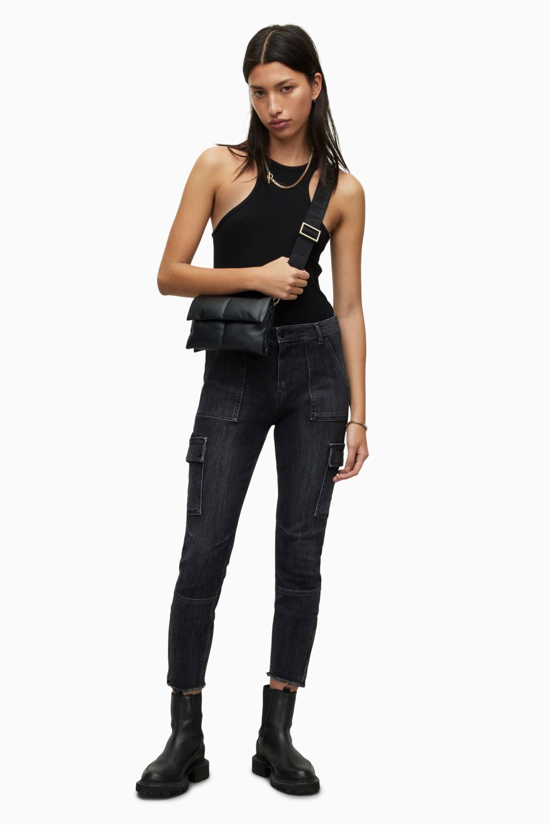 AllSaints Black Duran Skinny Cargo Jeans - Image 4 of 6