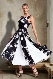 HotSquash Womens Black Box Pleat Midi Dress with Contrast Skirt - Image 1 of 4
