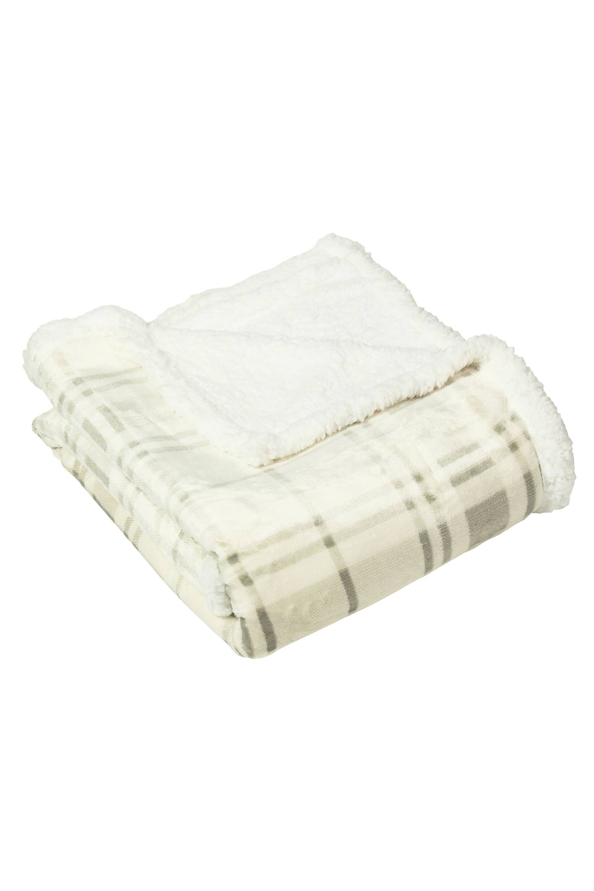 furn. Natural Teddy Blake Check Fleece Throw - Image 3 of 4