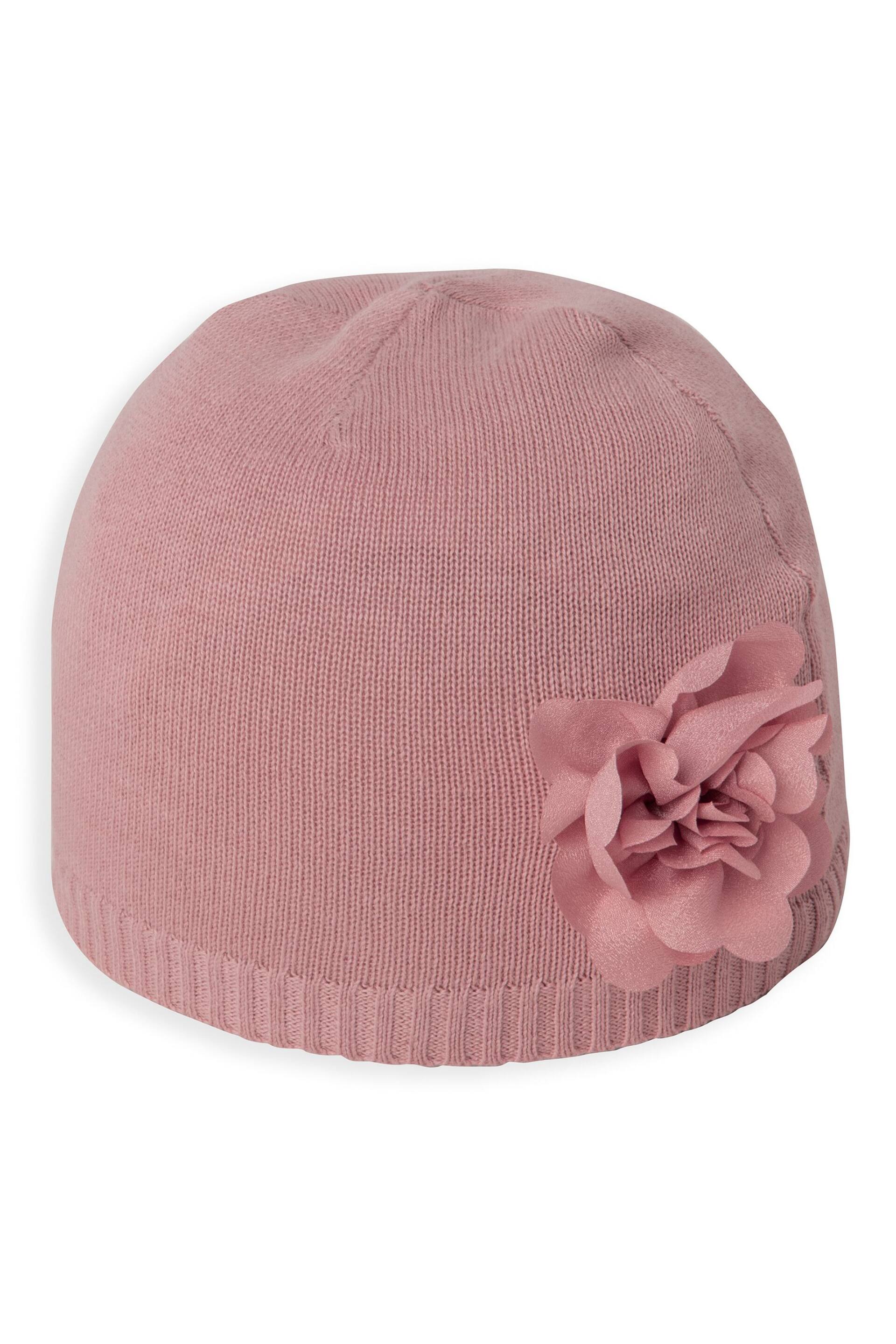 Mamas & Papas Girls Pink Flower Knit Hat and Booties - Image 2 of 3