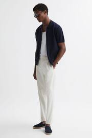 Reiss Navy Walton Slim Fit Textured Zip Through T-Shirt - Image 3 of 4