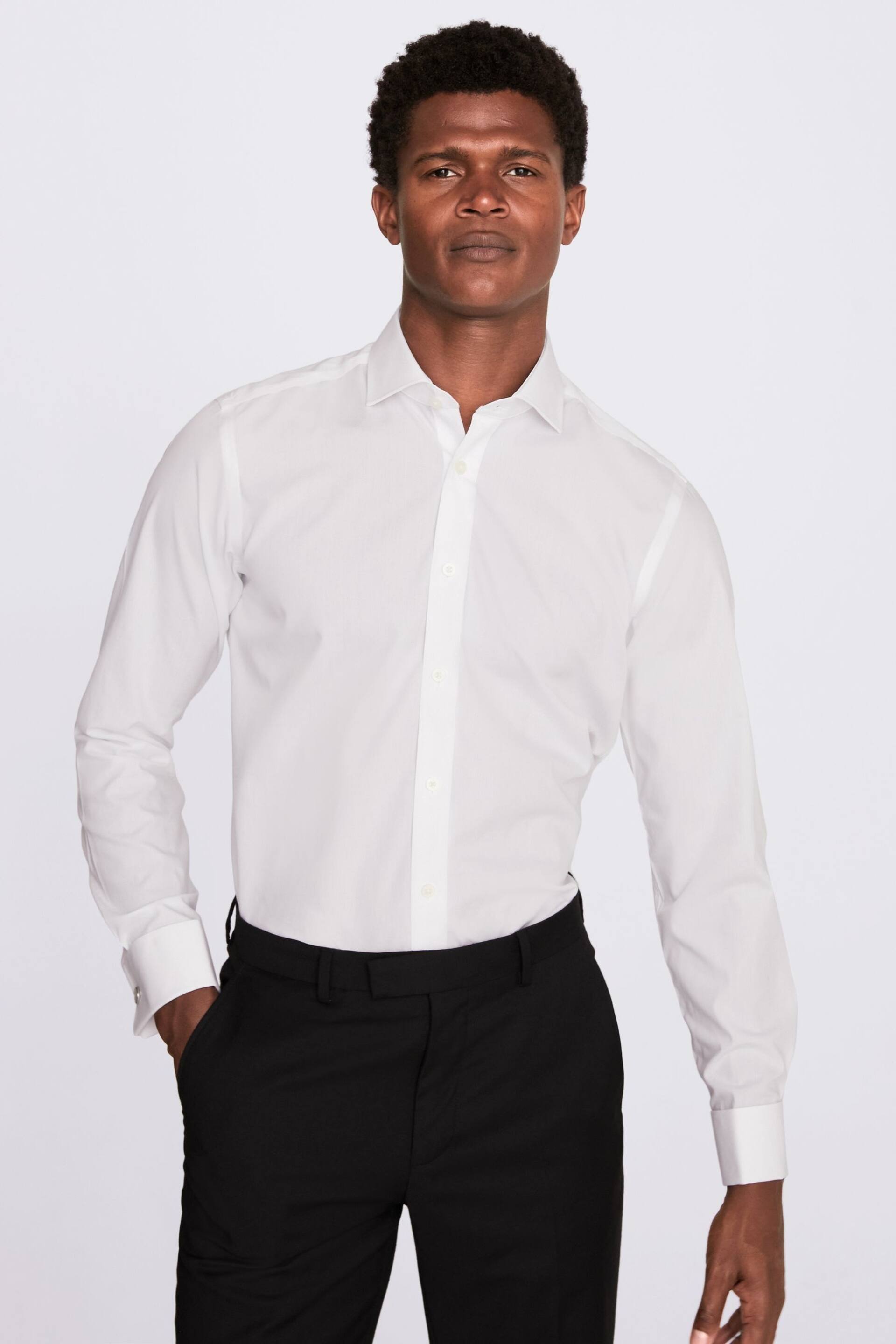 MOSS White Tailored Fit Double Cuff Zero Iron Shirt - Image 1 of 3