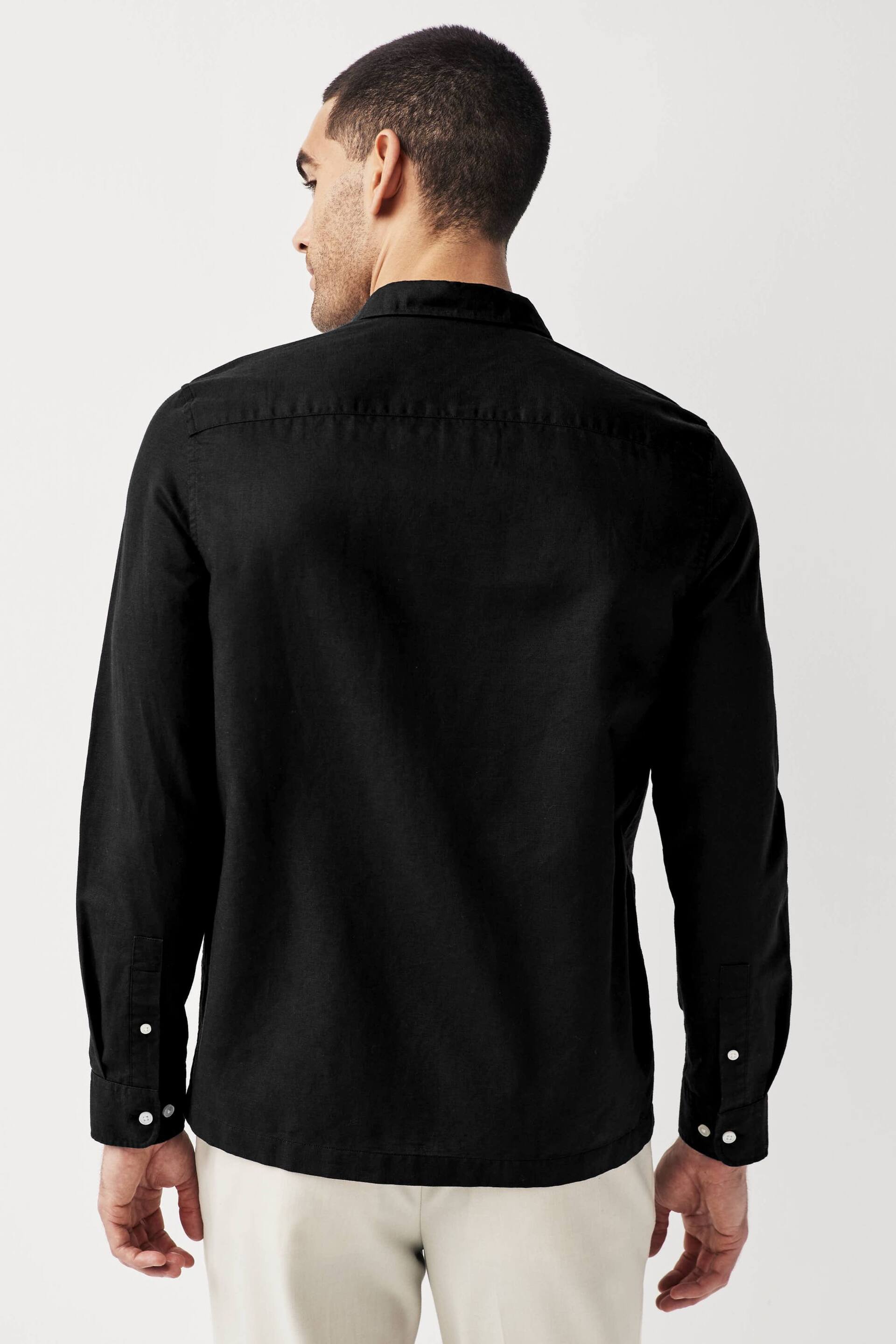 Black Linen Blend Long Sleeve Shirt - Image 3 of 7