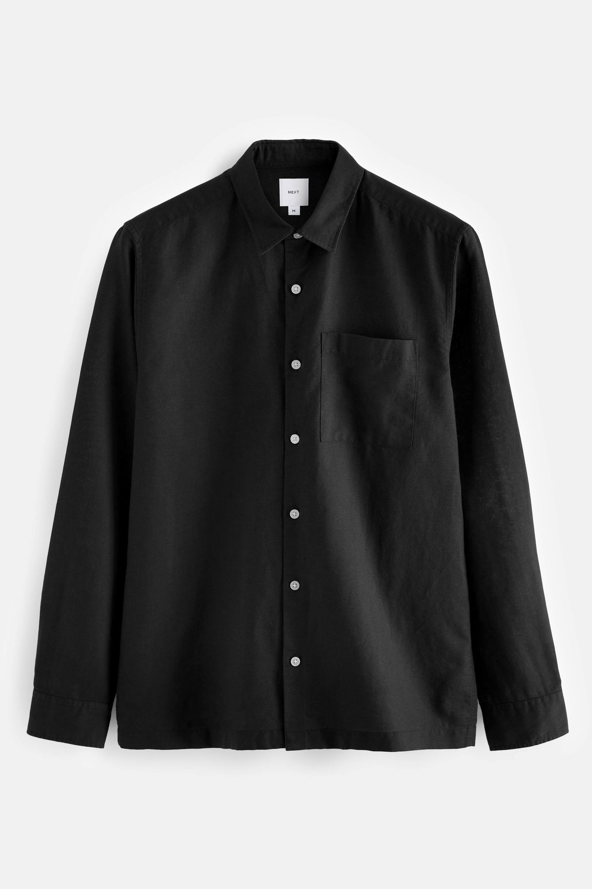 Black Linen Blend Long Sleeve Shirt - Image 6 of 7