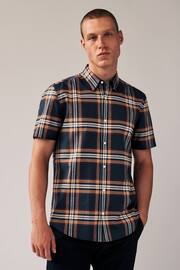 Navy Blue/Rust Orange Stretch Oxford Check Short Sleeve Shirt - Image 1 of 7