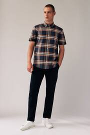 Navy Blue/Rust Orange Stretch Oxford Check Short Sleeve Shirt - Image 2 of 7