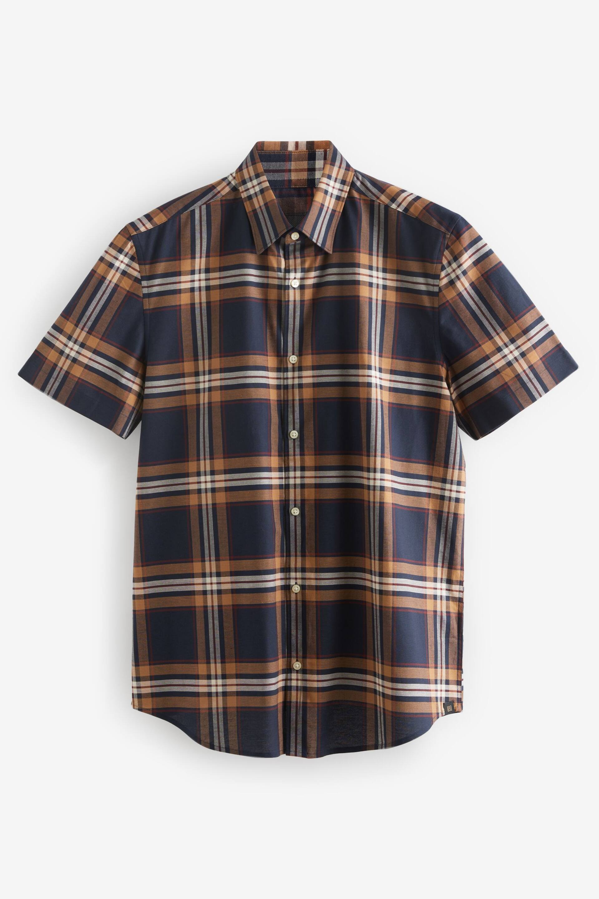 Navy Blue/Rust Orange Stretch Oxford Check Short Sleeve Shirt - Image 5 of 7