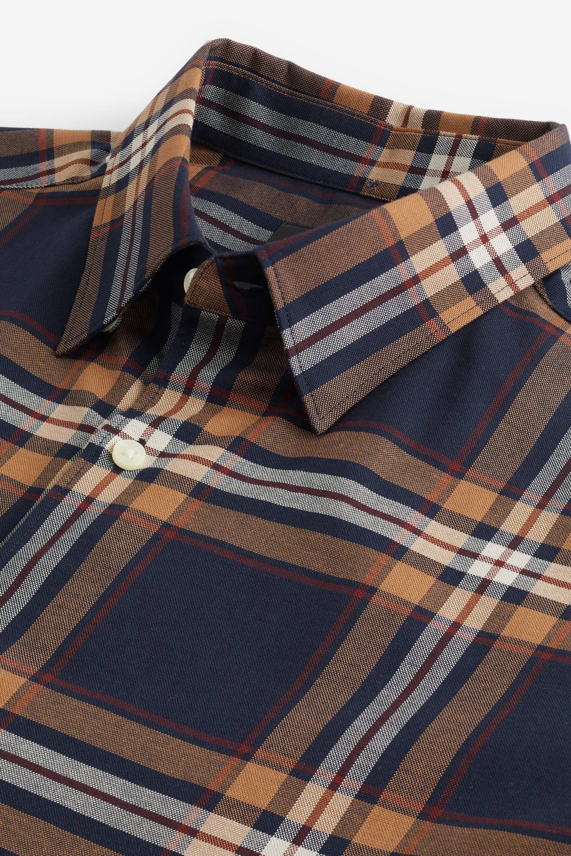 Navy Blue/Rust Orange Stretch Oxford Check Short Sleeve Shirt - Image 7 of 7