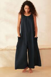 Navy Linen Blend Jumpsuit - Image 3 of 6