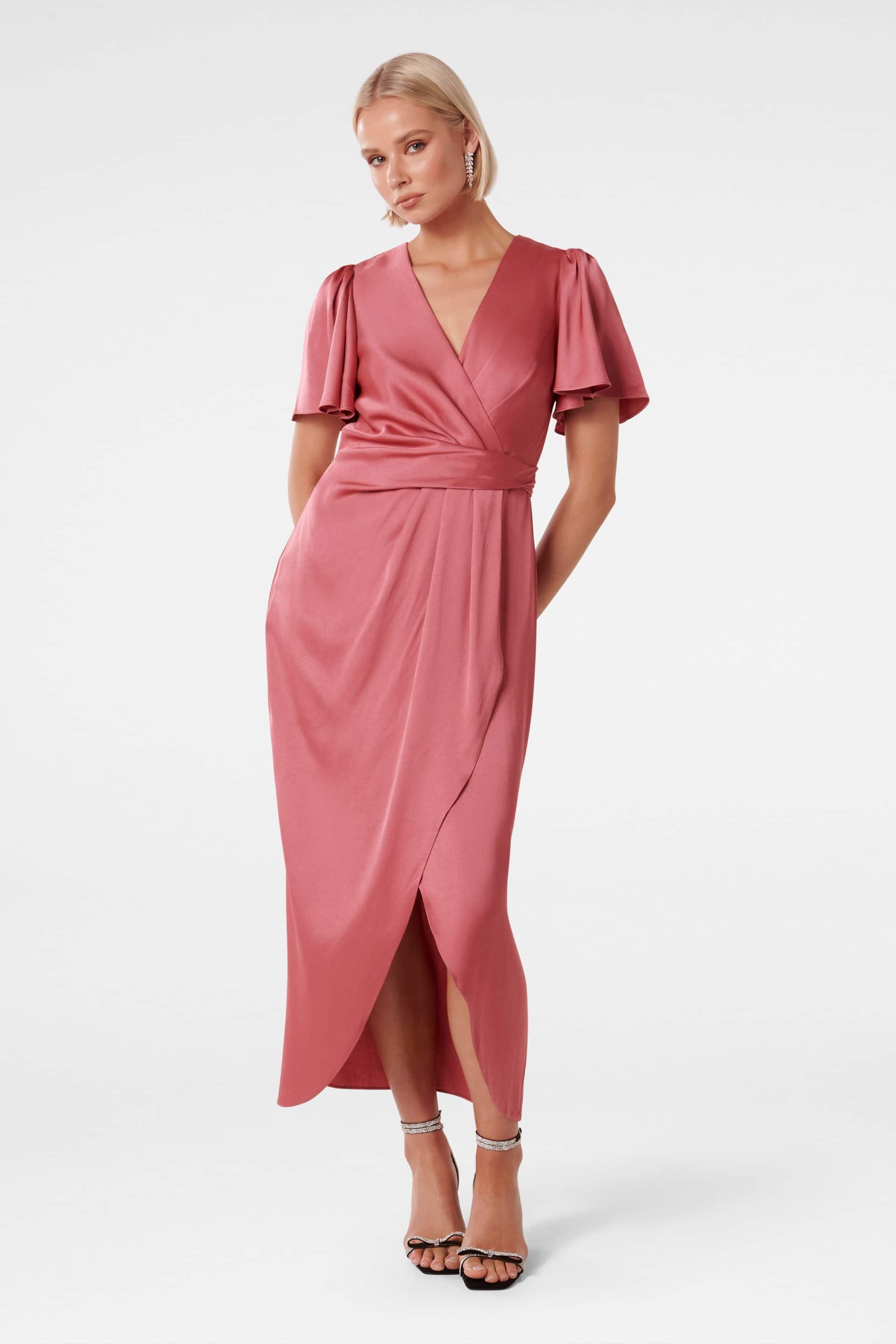 Forever New Pink Forever New Estelle Flutter Sleeve Midi Dress - Image 1 of 4