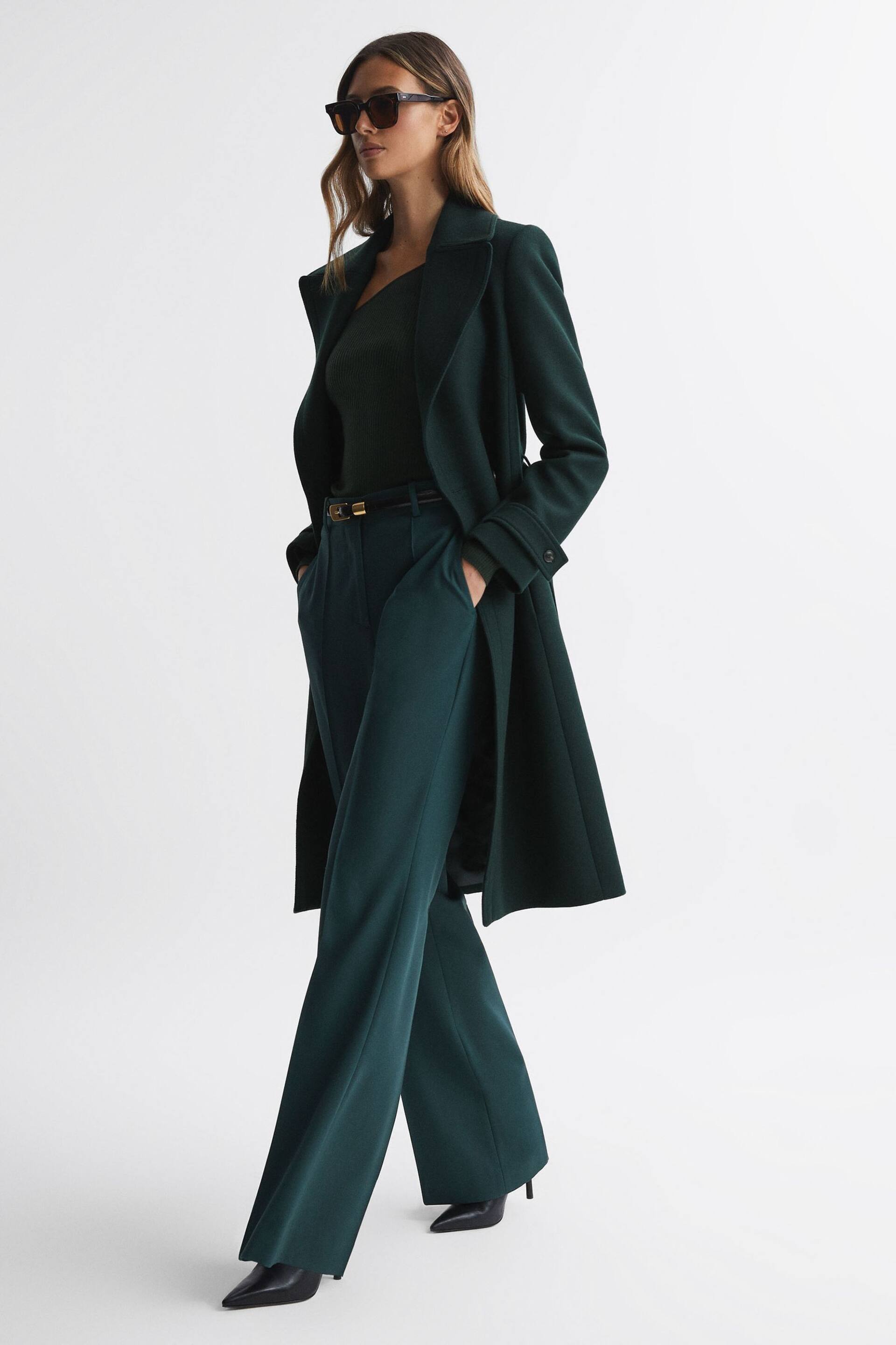 Reiss Green Tor Relaxed Wool Blend Belted Coat - Image 1 of 5