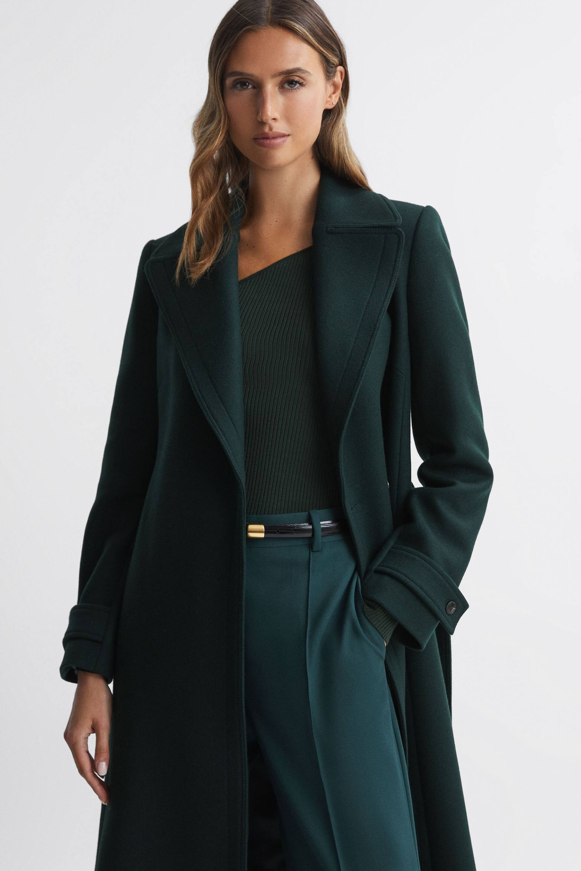 Reiss Green Tor Relaxed Wool Blend Belted Coat - Image 3 of 5