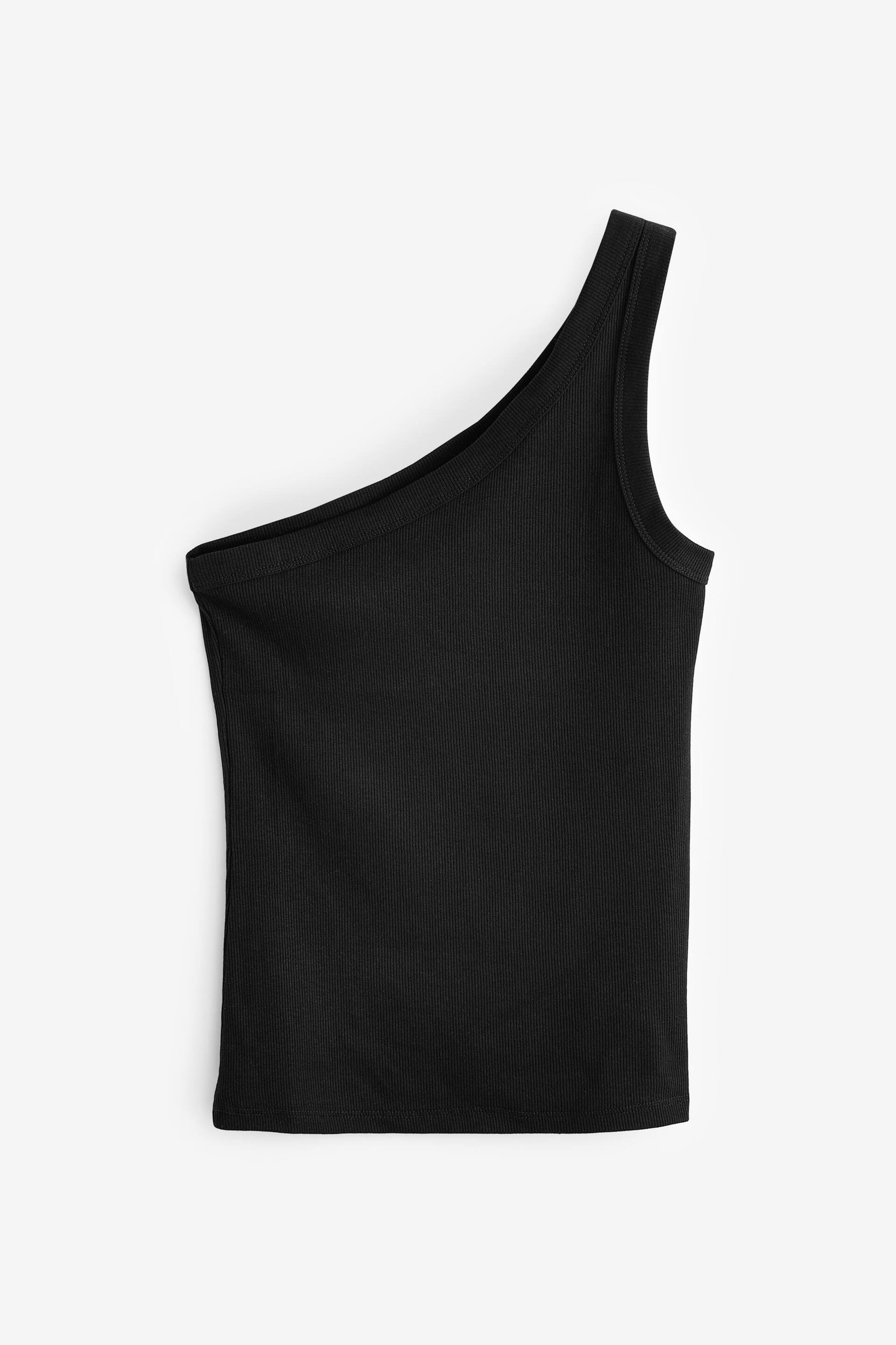 Black One Shoulder Rib Vest Top - Image 5 of 5