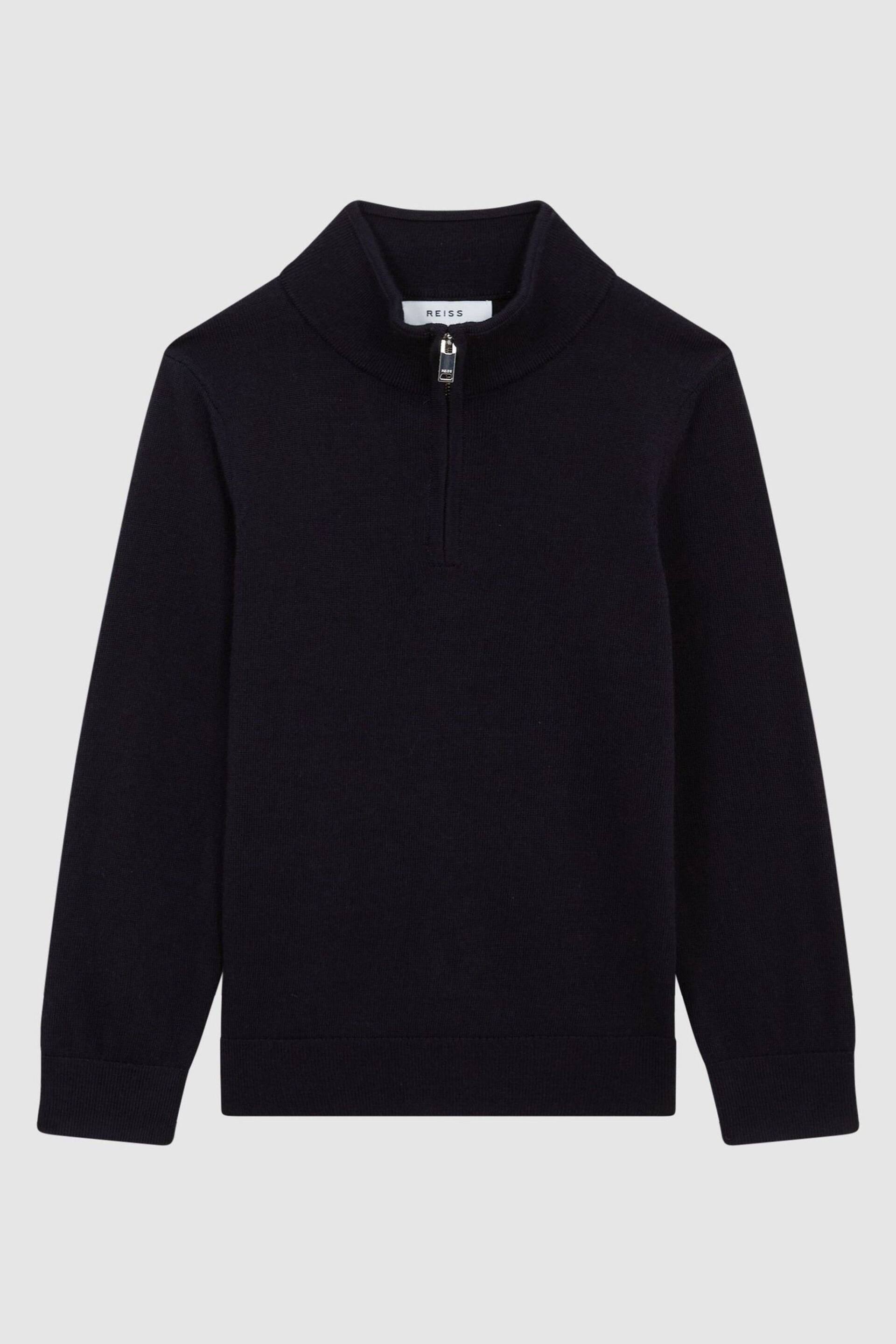 Reiss Navy Blackhall Senior Slim Fit Merino Wool Zip Neck Jumper - Image 2 of 5