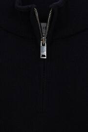 Reiss Navy Blackhall Senior Slim Fit Merino Wool Zip Neck Jumper - Image 5 of 5