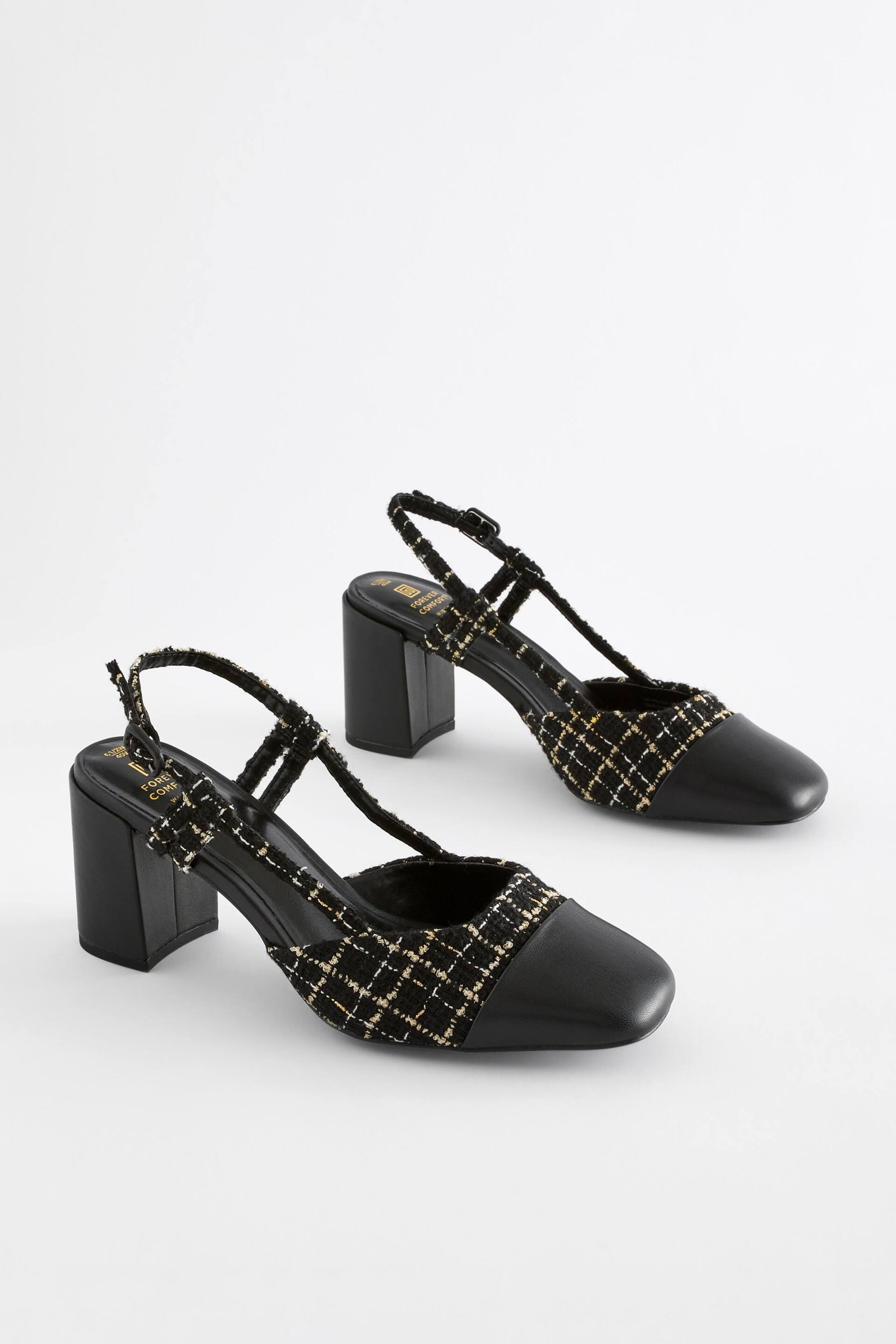 Monochrome Forever Comfort® Square Toe Slingback Block Heel Shoes - Image 6 of 12