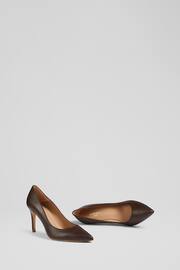 LK Bennett Chocolate Brown Floret Leather Pointed Court Shoes - Image 3 of 4