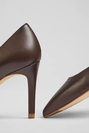 LK Bennett Chocolate Brown Floret Leather Pointed Court Shoes - Image 4 of 4