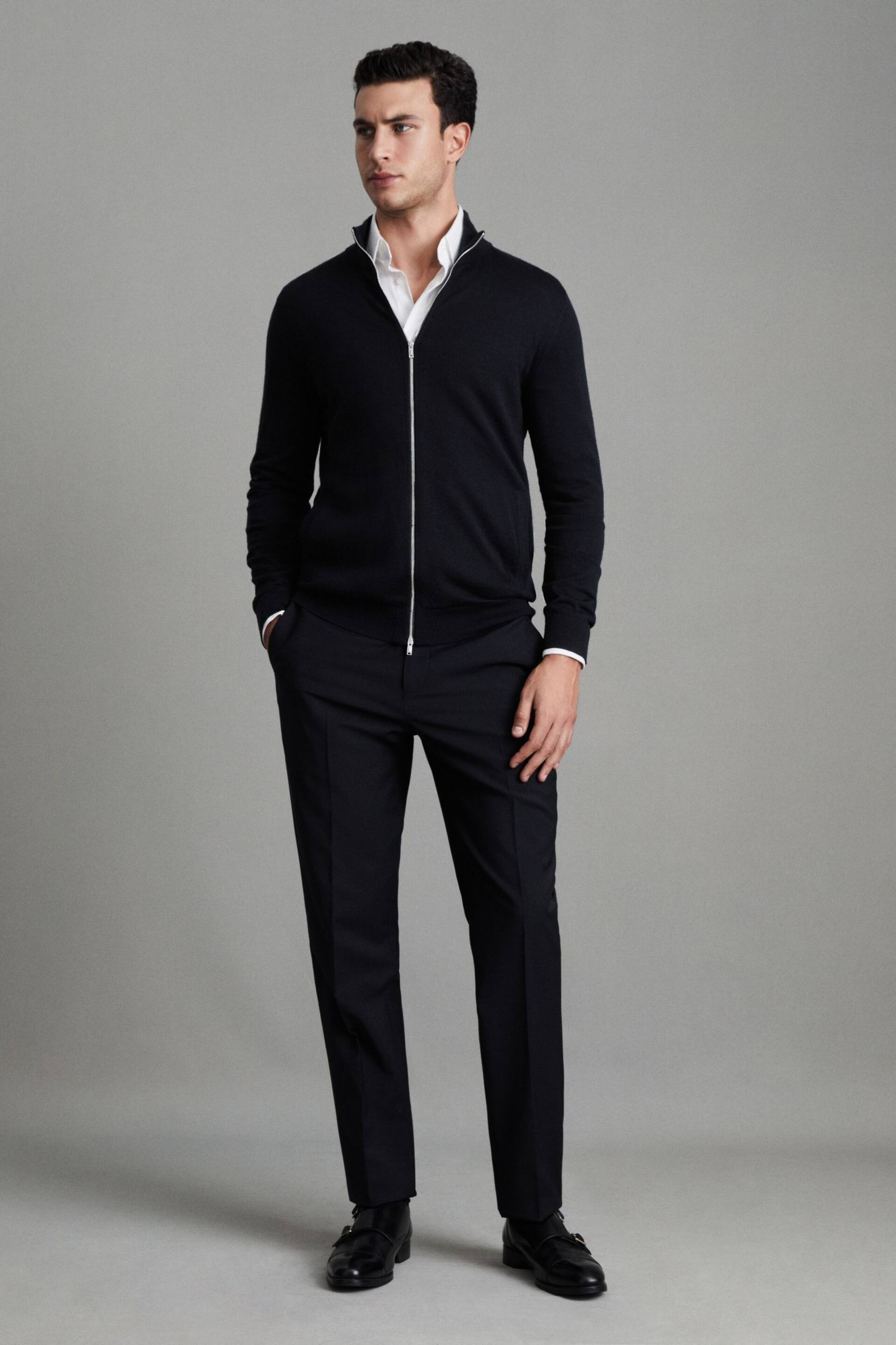 Reiss Black Hampshire Merino Wool Funnel-Neck Jacket - Image 3 of 6