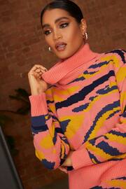 Chi Chi London Brown Roll Neck Abstract Stripe Jumper - Image 4 of 4