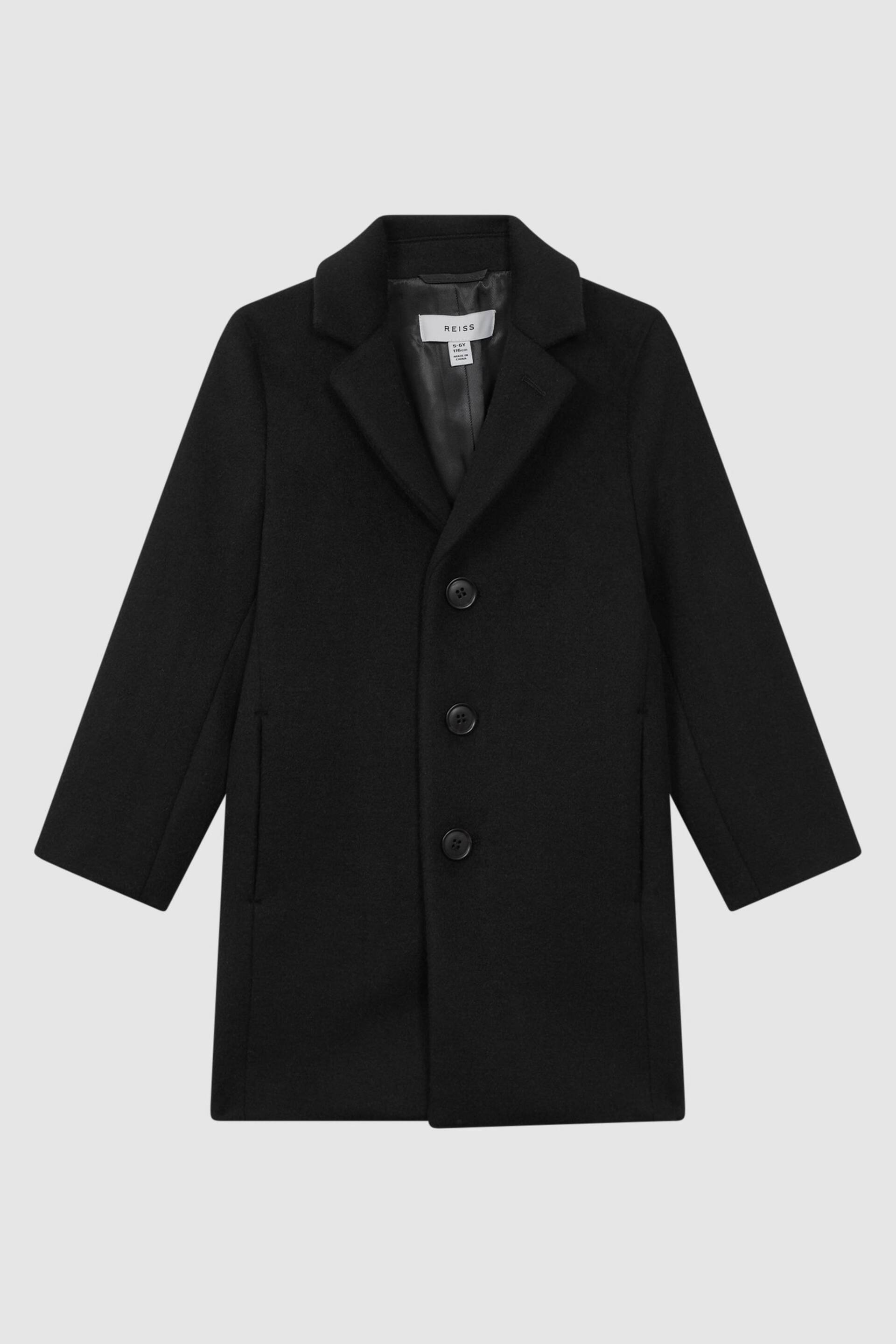 Reiss Black Gable Junior Single Breasted Epsom Overcoat - Image 2 of 7