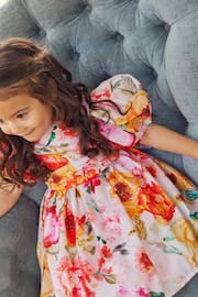 Pink/Yellow Floral Printed Taffeta Party Dress (3mths-8yrs) - Image 2 of 4