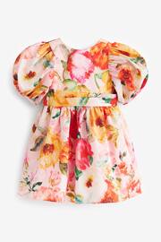 Pink/Yellow Floral Printed Taffeta Party Dress (3mths-8yrs) - Image 3 of 4
