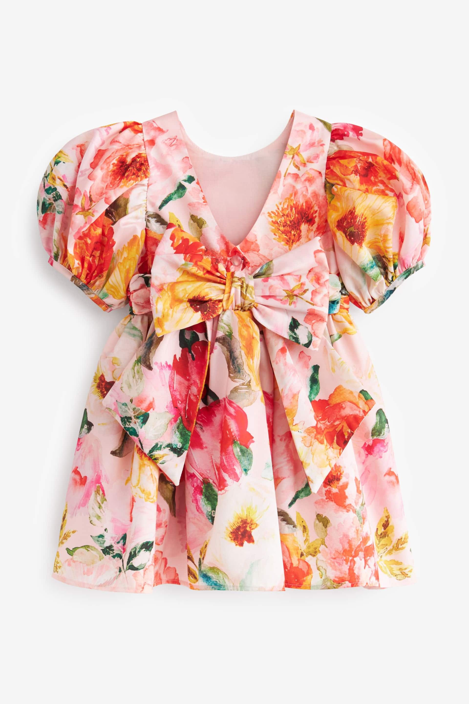 Pink/Yellow Floral Printed Taffeta Party Dress (3mths-8yrs) - Image 4 of 4
