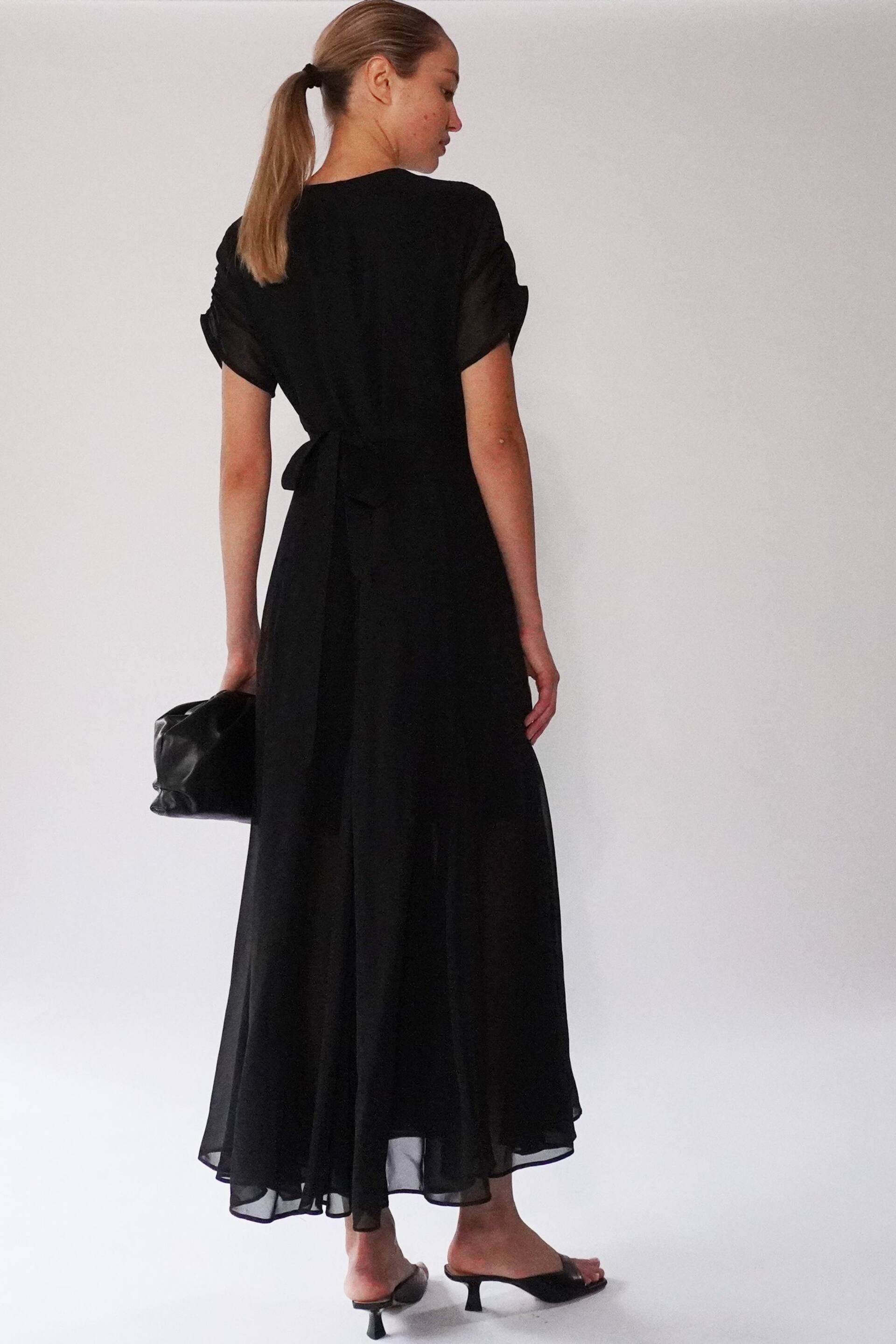 Religion Black Wrap Maxi Dress with Full Skirt In Soft Georgette - Image 3 of 7