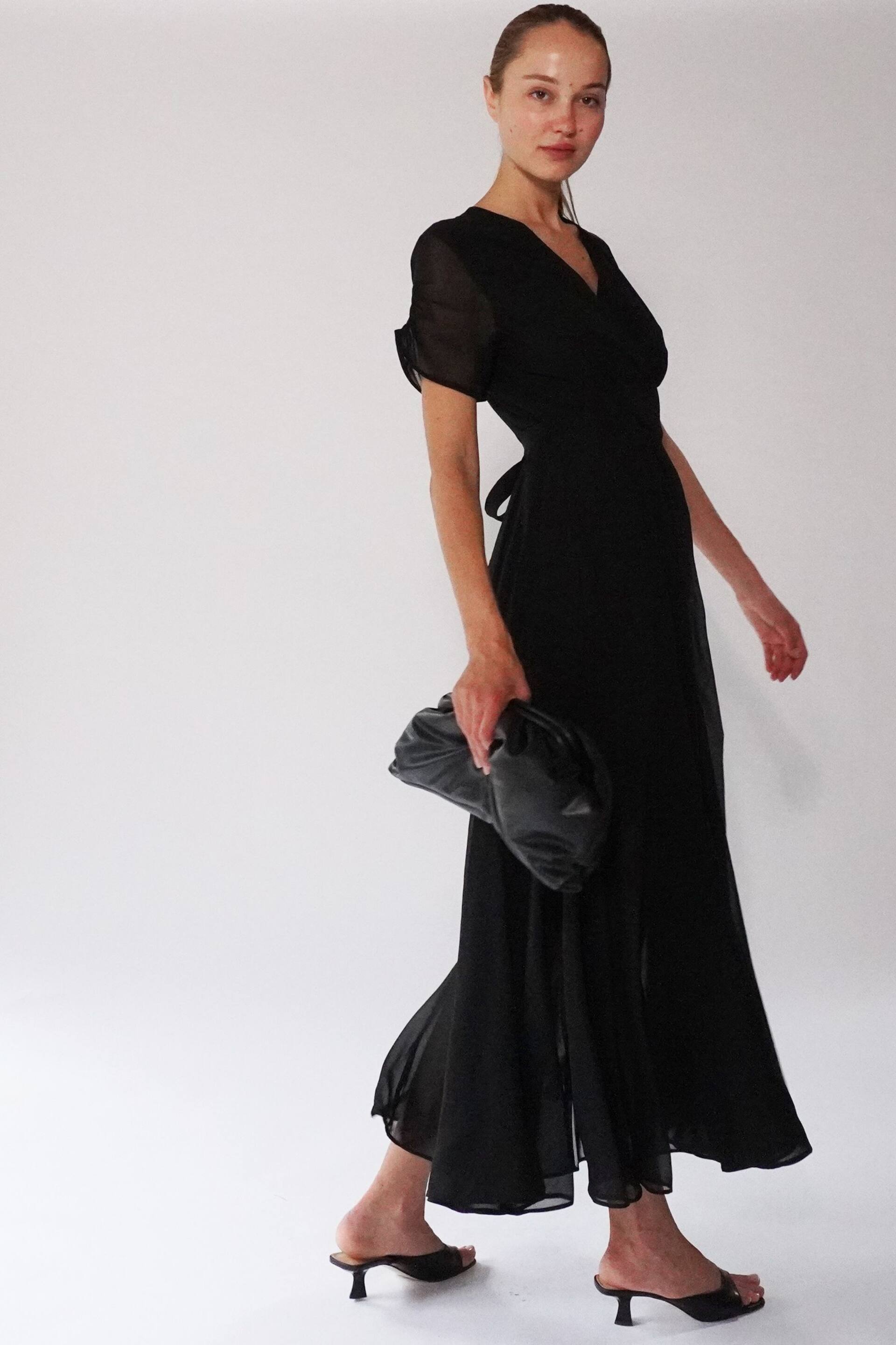 Religion Black Wrap Maxi Dress with Full Skirt In Soft Georgette - Image 5 of 7