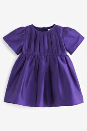 Purple Pleat Detail Short Sleeve Taffeta Dress (3mths-10yrs) - Image 6 of 8